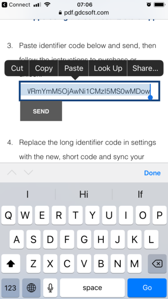 Use select all to copy long identifier code.